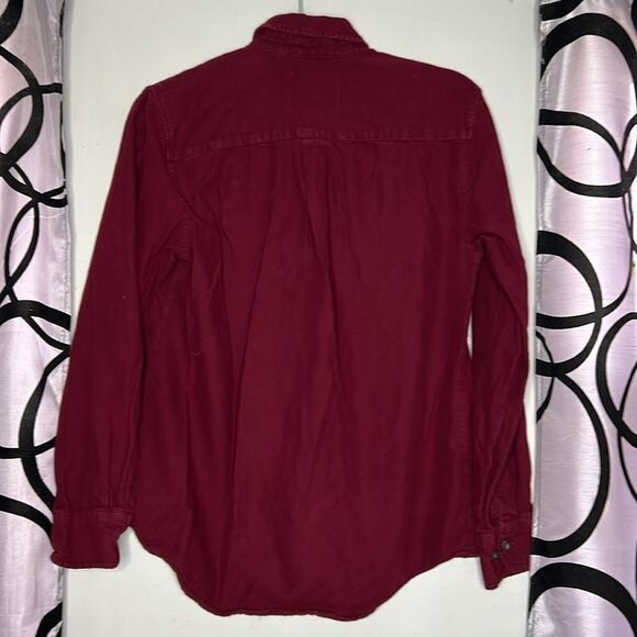 St Johns Bay SJB Maroon Solid Flannel Button Down Long Sleeve Shirt Small - Picture 7 of 9